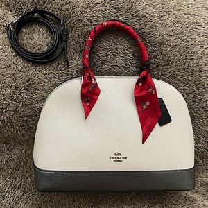 Coach Sierra Leather Crossgrain Colorblock Satchel And Reversible Monogram Scarf